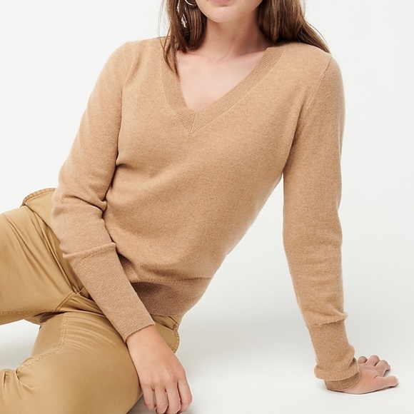 J.Crew Cashmere V-neck fitted sweater, Hthr Camel - Picture 2 of 3